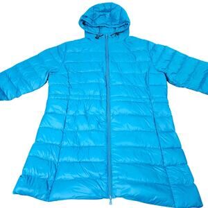 Wantdo Duck Down Puffer Jacket 2XL Teal Blue Full Zip Hood Packable Coat Feather
